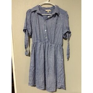 Monteau Los Angeles Blue White Stripe Shirt Dress Elastic Waist Size Large
